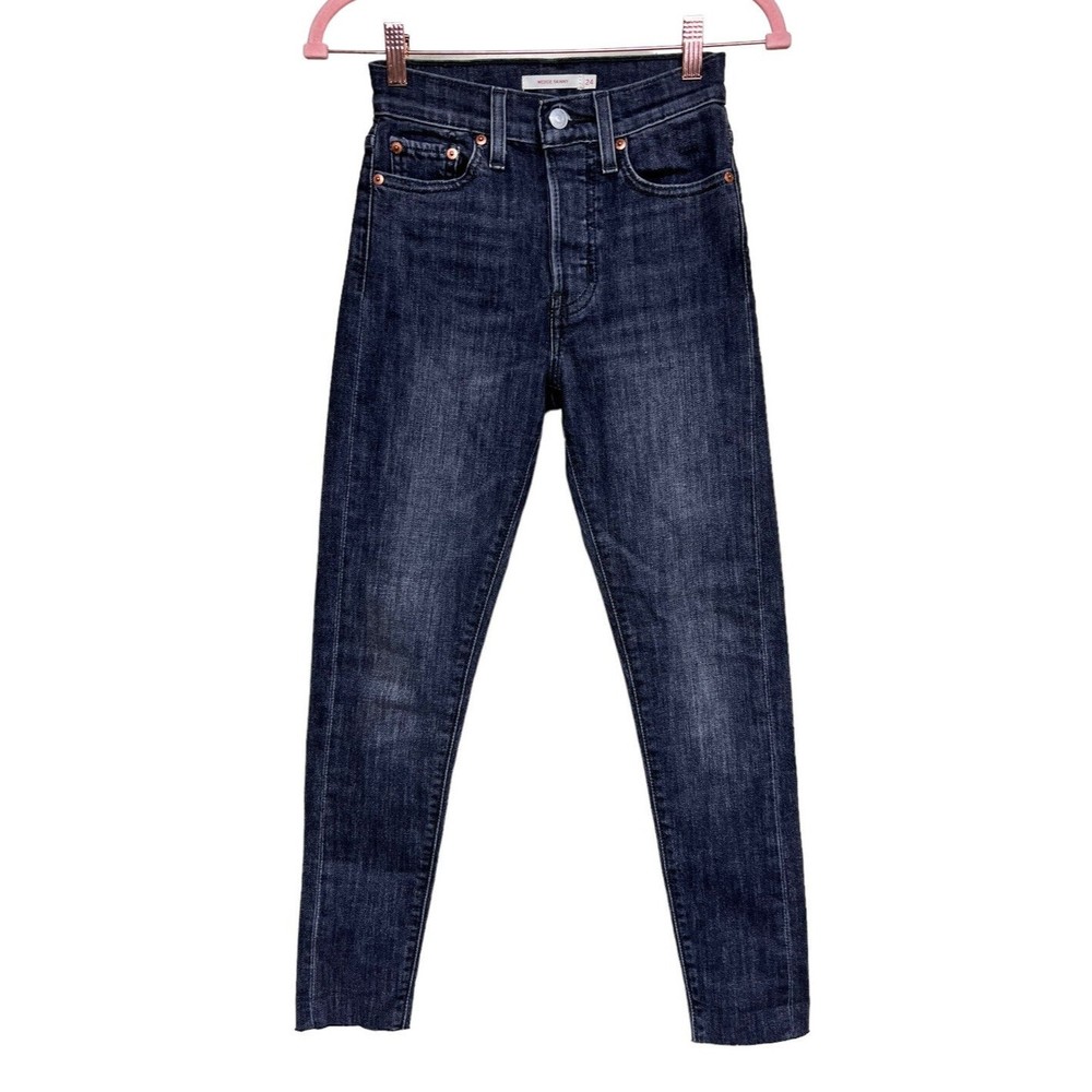 Levis Wedgie Skinny Jeans Button Fly Raw Hem Black Denim Women’s Size 24